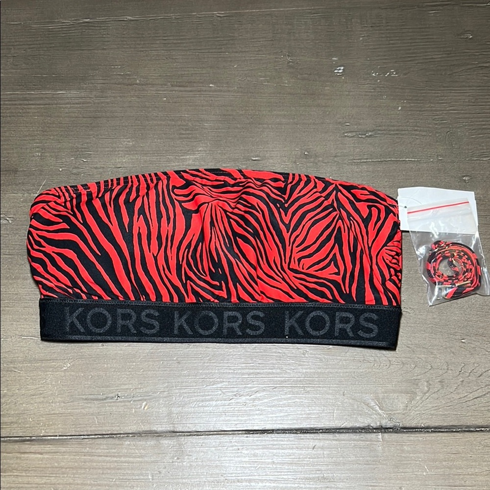 Michael Kors Zebra Zip Back Bandeau Red and Black Bikini Top